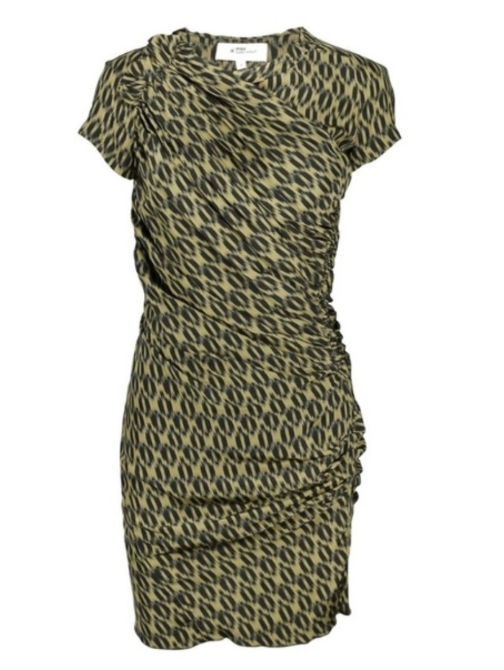 Isabel Marant Toile Black Tan Silk Ikat Ruched Dress